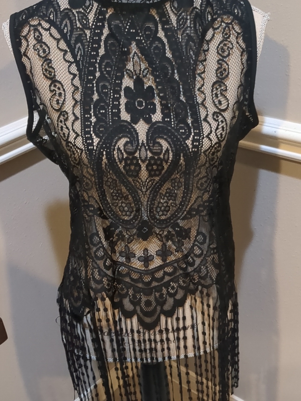 Joseph Ribkoff Black Lace Fringe Detail Top